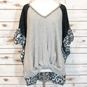 Chrysanthemum Animal Print Mixed Media Blouse NWOT